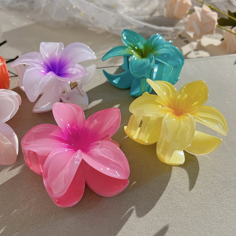 Korean Colorful Flower Clips Set Hair Tie Stretch Rubber Hair Clamps