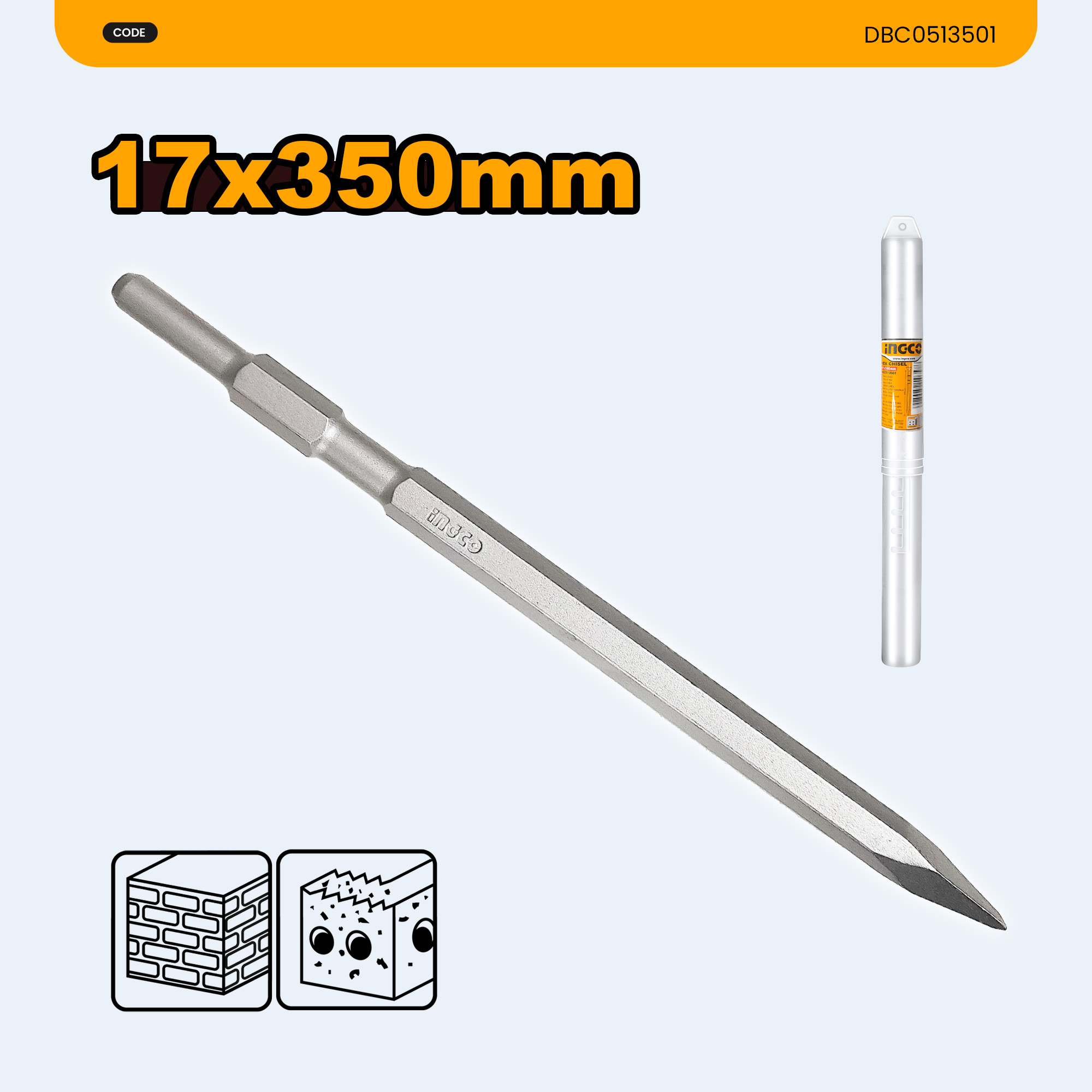 Ingco SDS Hex Chisel 17x350 Flat | Pointed Suitable for PDB13008 ...