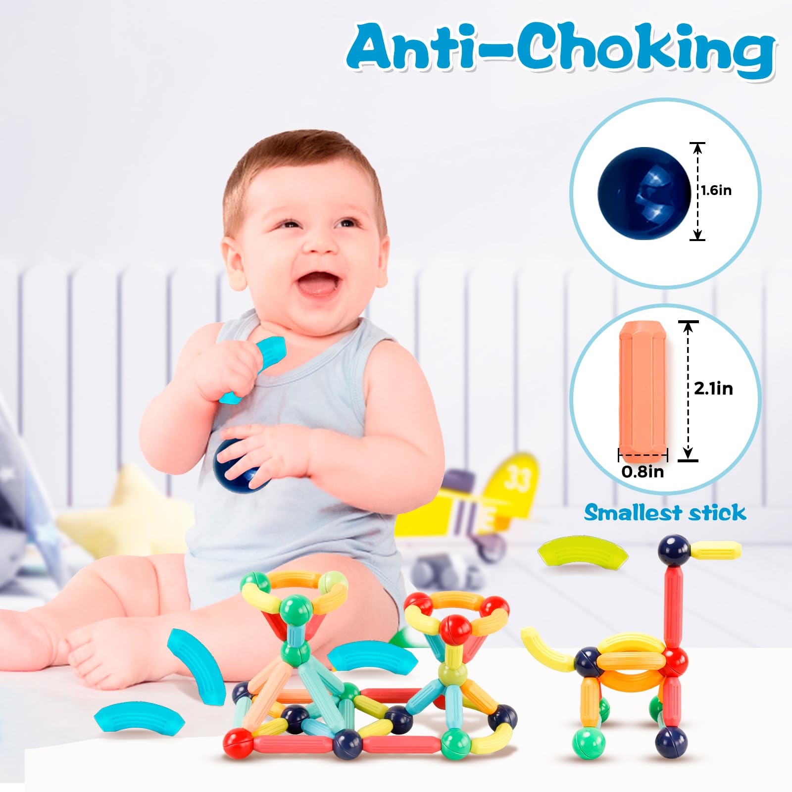 Timi 84Pcs Magnetic Blocks Toy Kids Magnetic Stick Balls 3D Geometric ...