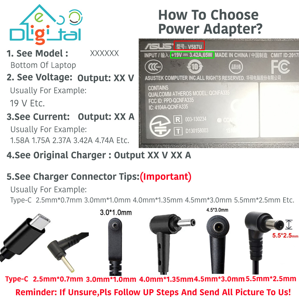 Original Asus Laptop Charger 65W 4.5mmx3.0mm With Central Pin ADP-65DWA ...