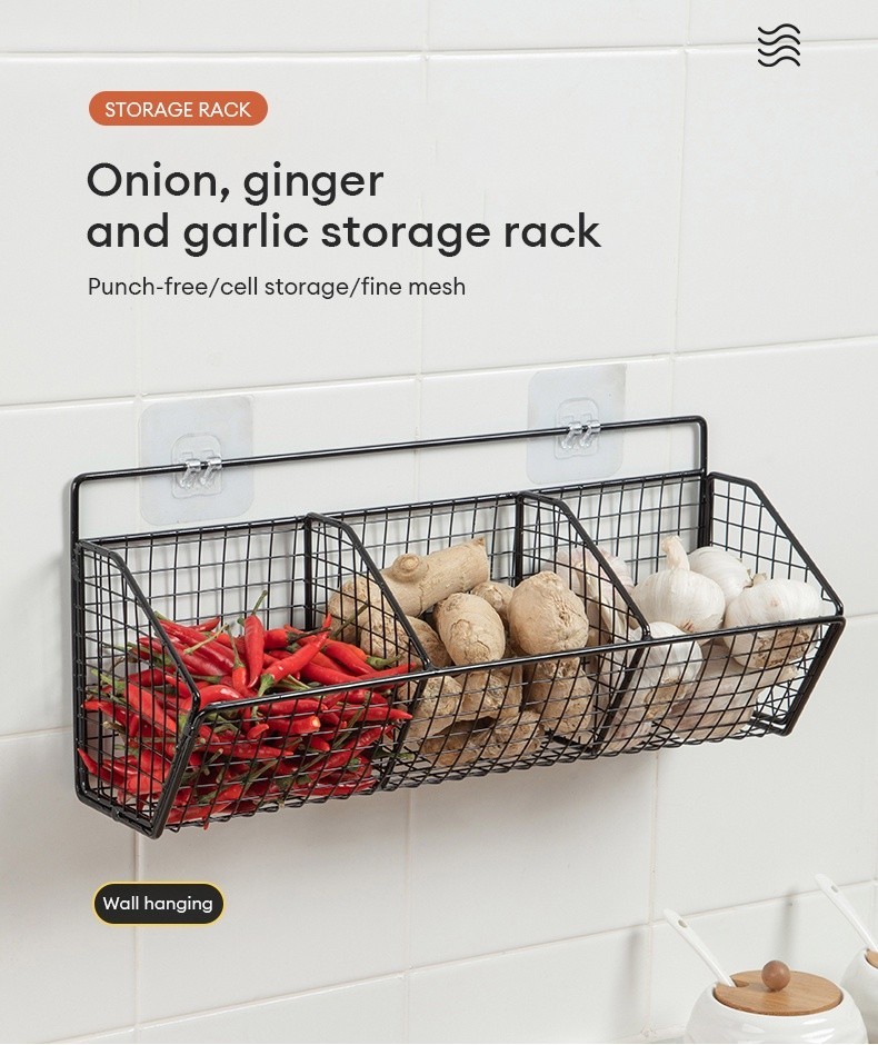 Wall Mounted Onion Ginger Seasoning Storage Rack for Household Kitchen ...