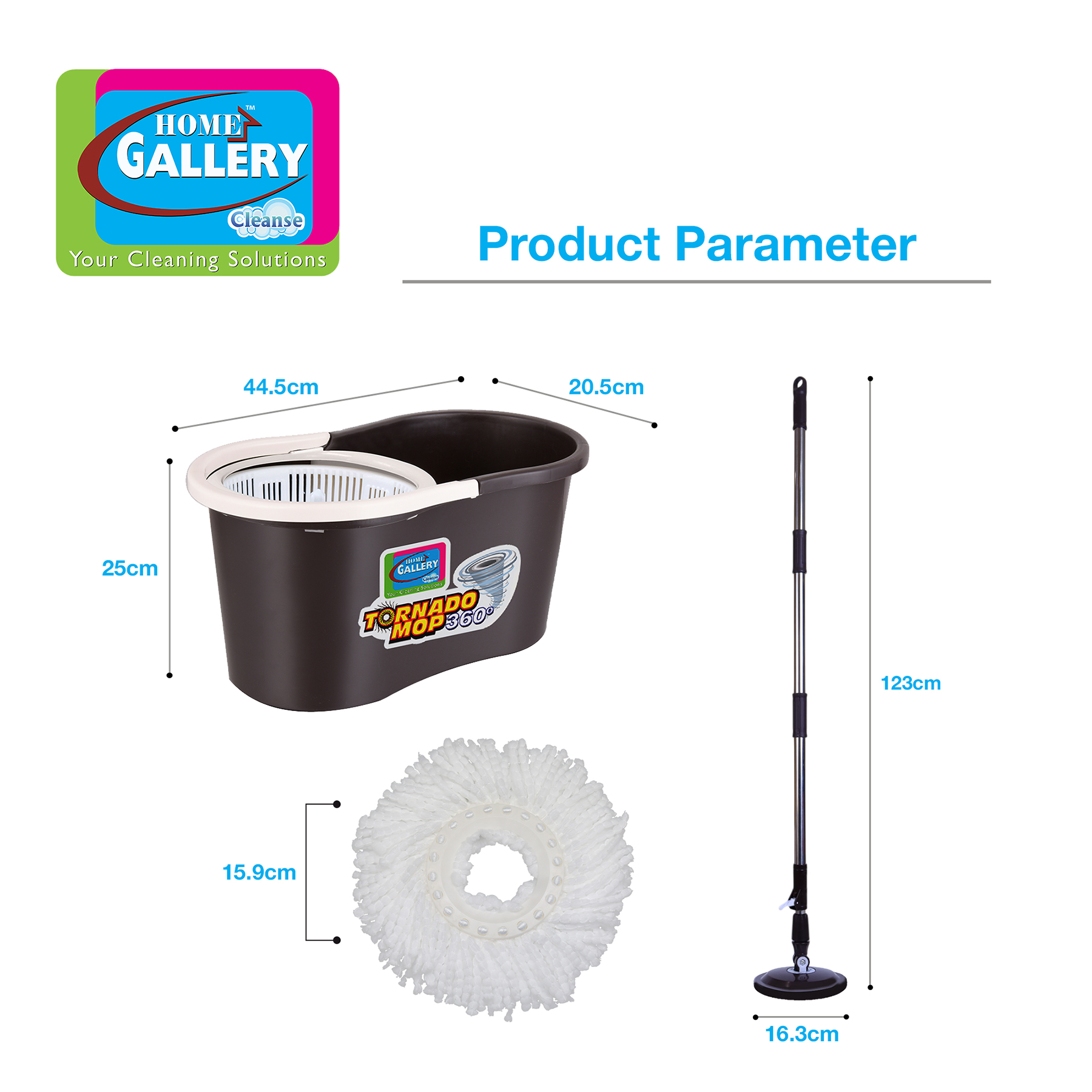 Home Gallery Tornado Mop Spin-Dry Bucket w/ 1 Microfiber Mop Head Set ...