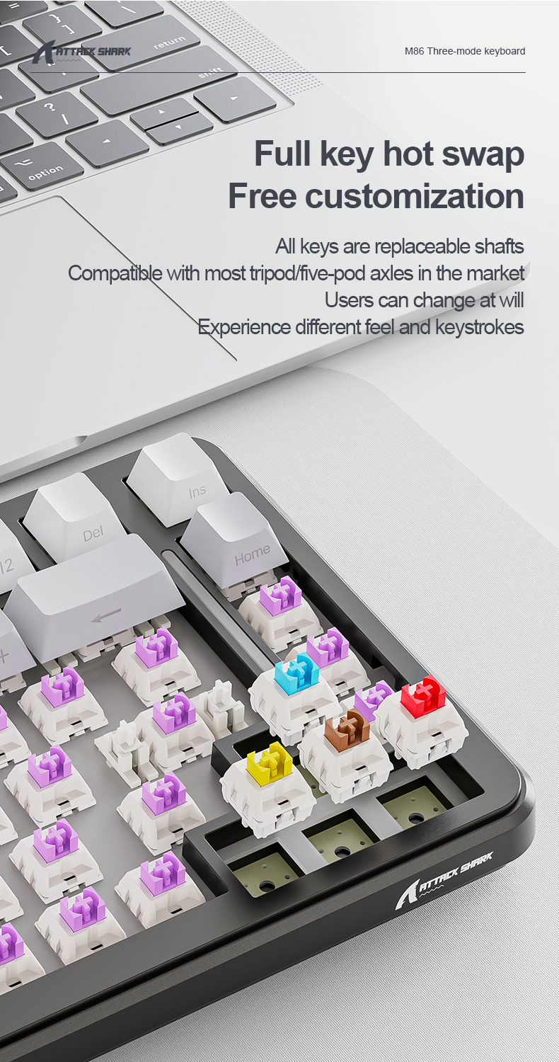 Attack Shark M86 STAR Mechanical Keyboard 80 Key RGB Tri-Mode Bluetooth ...