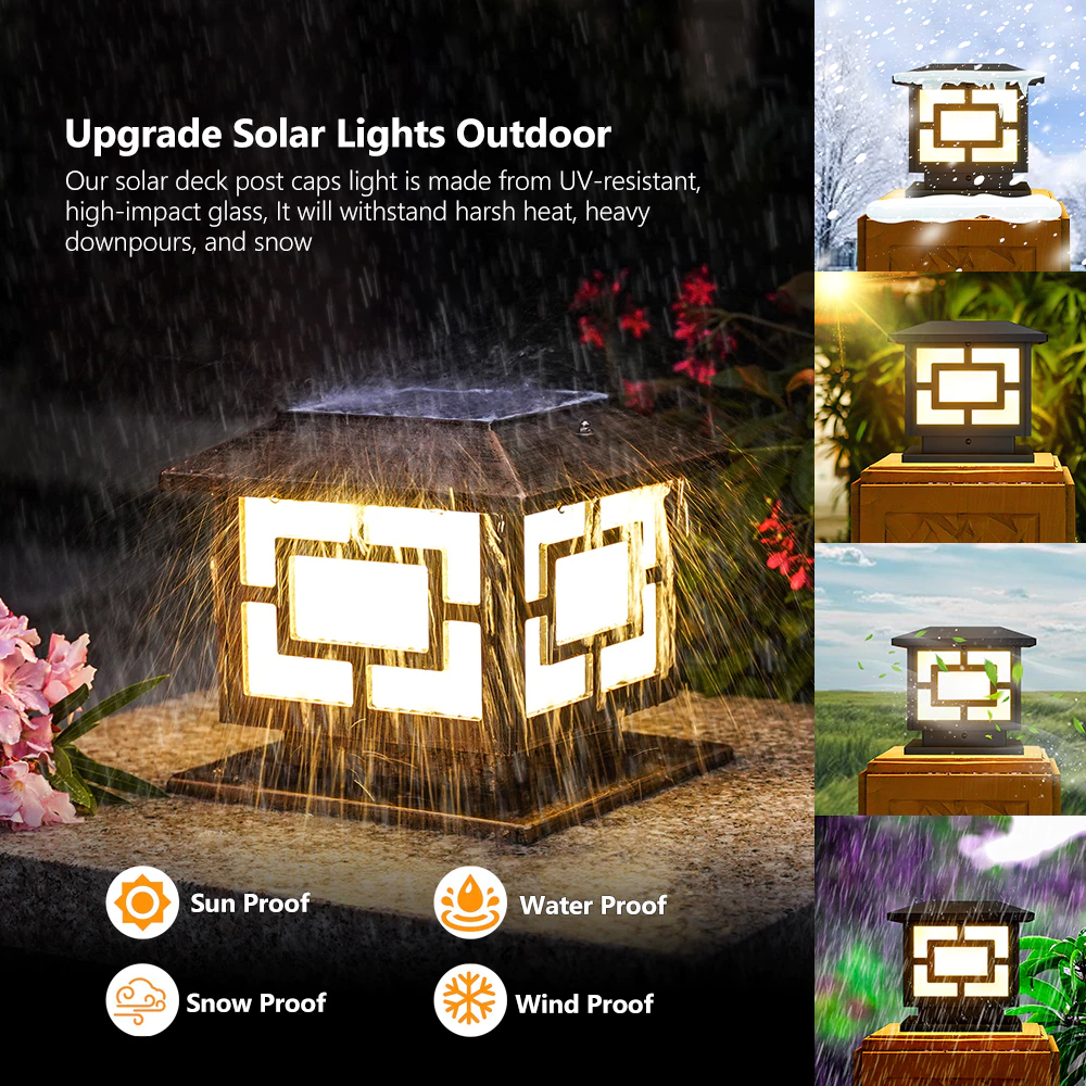 Gold Star 15/20/25cm Solar Post Light Solar Street Light Outdoor ...