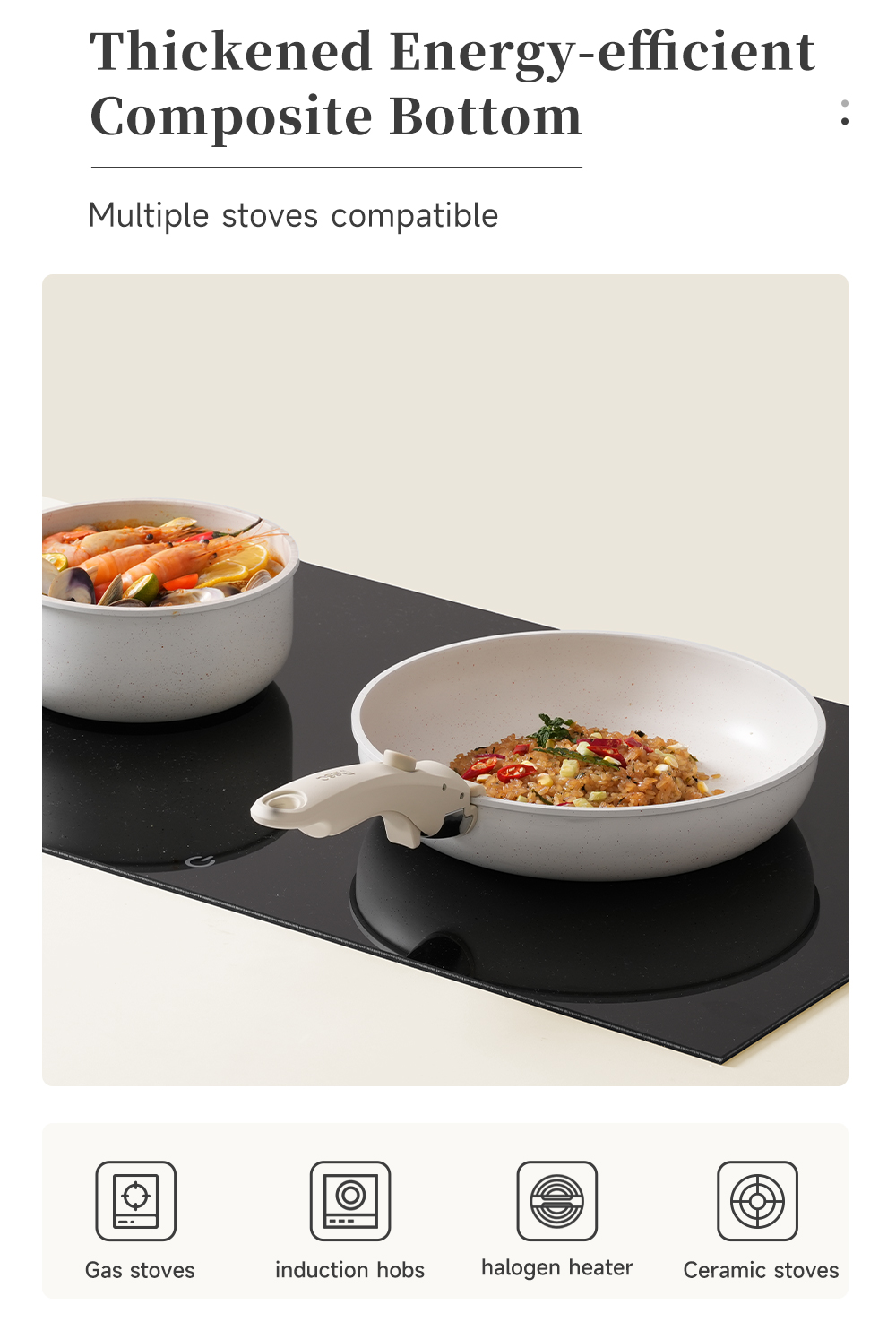 INSSA 3pcs Cookware Set Non Stick Frying Pan Detachable Handle ...