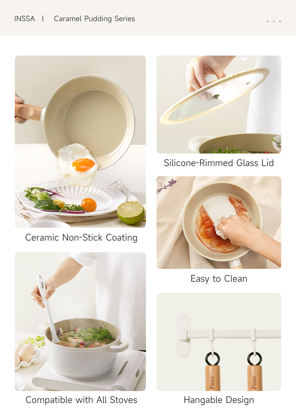 INSSA Non-Stick Pan Set 4/5Pcs Upgrade Ceramic Coated Cookware Suitable ...