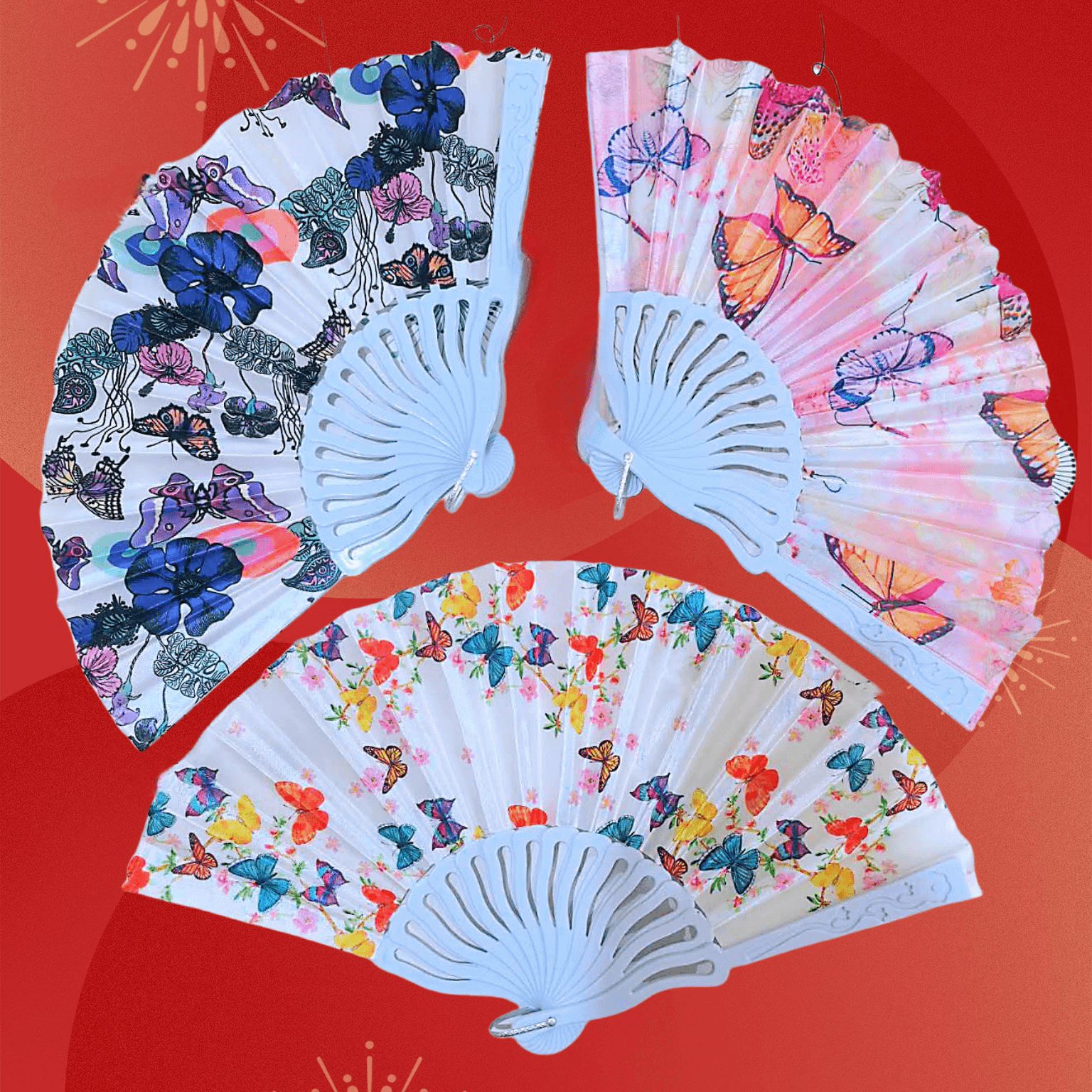 Butterfly plastic folding hand cloth fan Chinese style folding hand fan ...