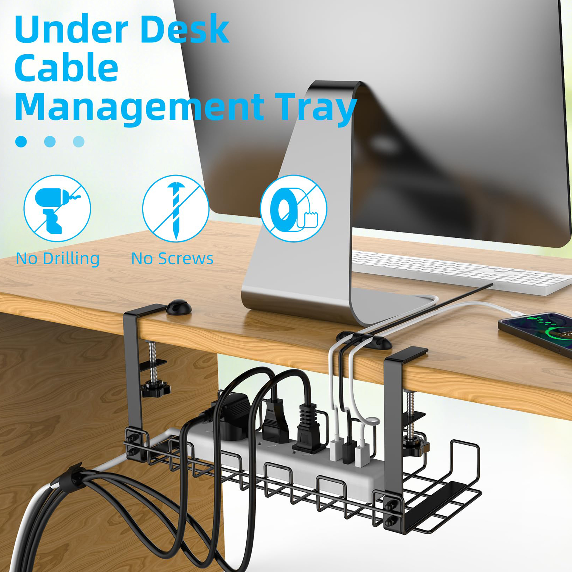 Cable Management Rack Under Desk Tray No Drill Under Desk Wire ...