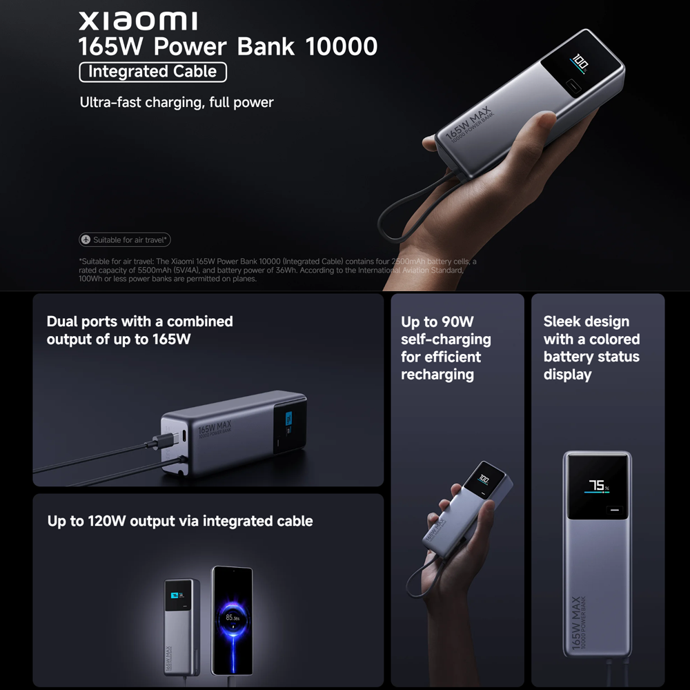 Xiaomi Power Bank 10000mah 165W TH (Integrated Cable) | Shopee Philippines