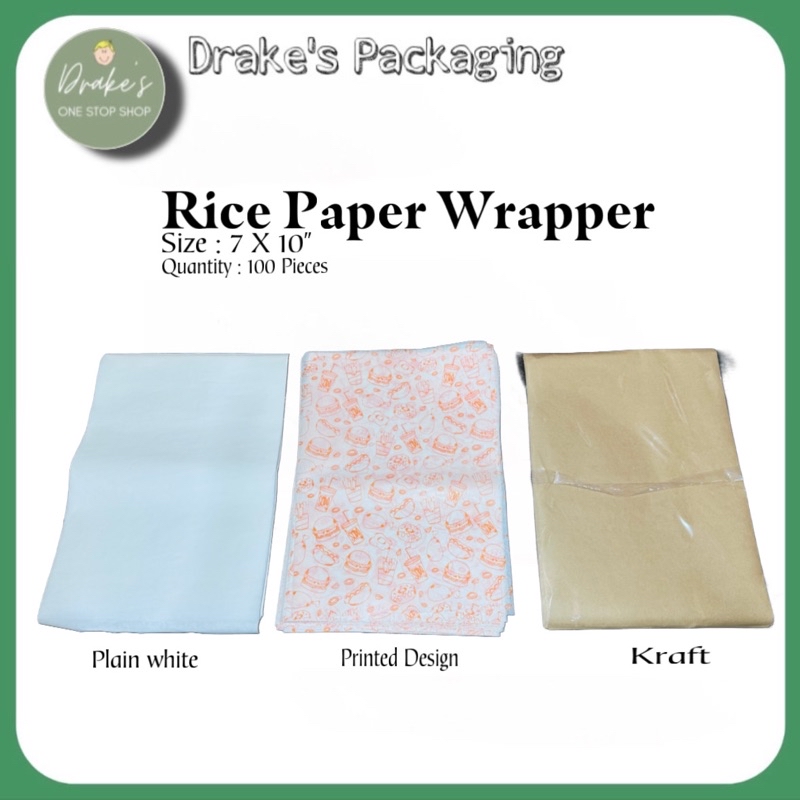 Rice Paper Greaseproof 7X10” Kraft | Printed | Plain white By Drakes ...