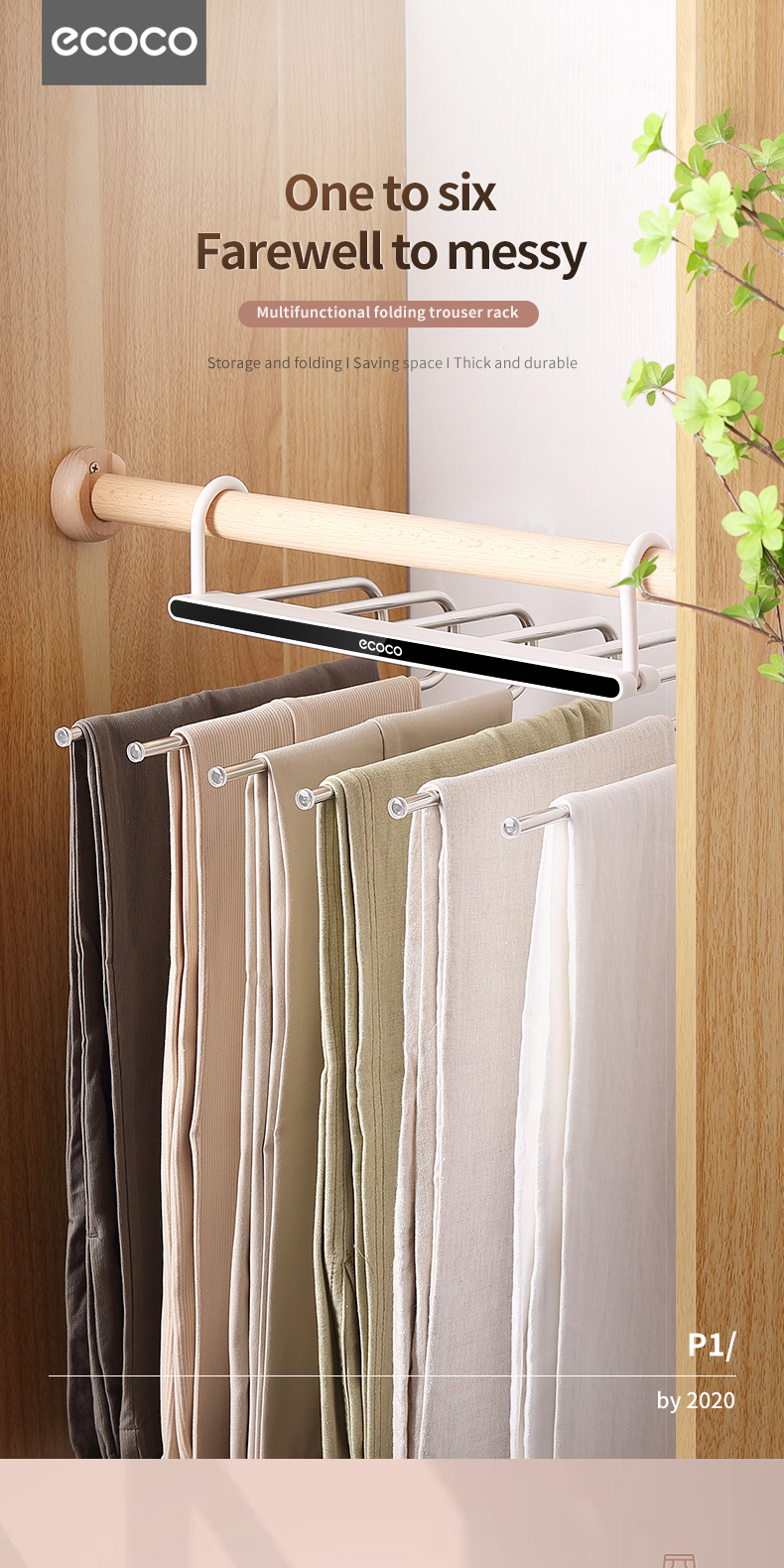 Ecoco Pants Hanger Folding Storage Rack for Trousers Clothes 6-in-1 ...