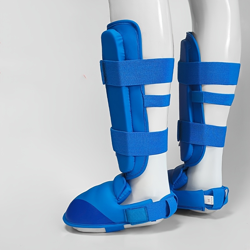 Red Blue karate shin foot guard set muay thai gear set for taekwondo ...