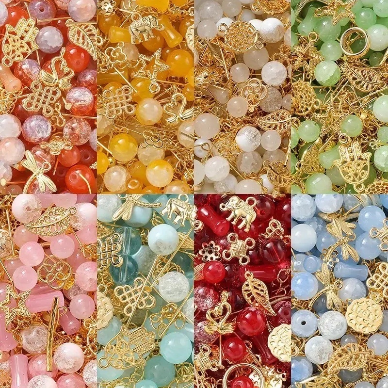 50g Mixed Glass Beads+Mixed Alloy Pendant Stylish Charm Jewelry Spacer ...