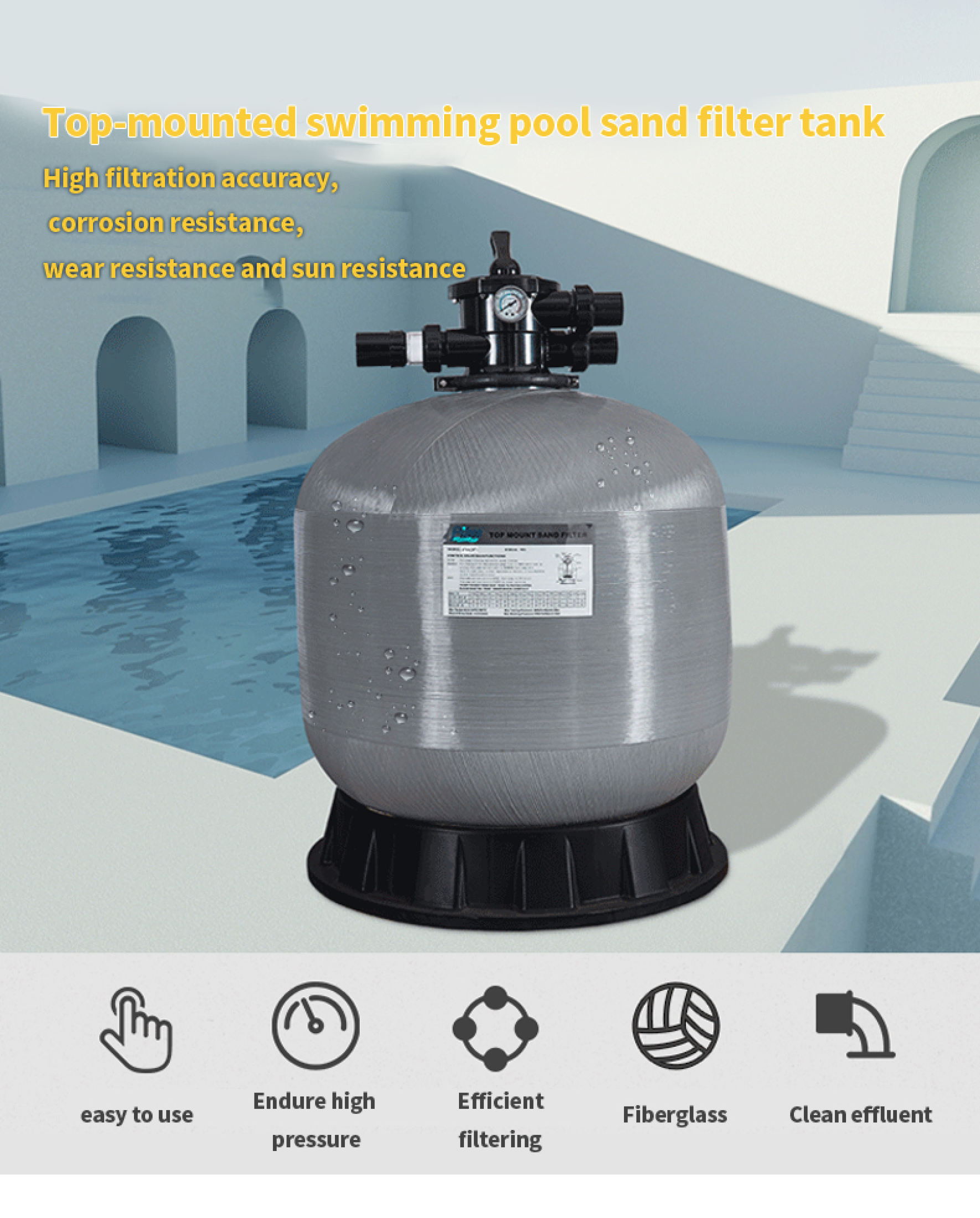 Swimming pool sand filter with multifunctional 6-way valve 1.5 inches ...