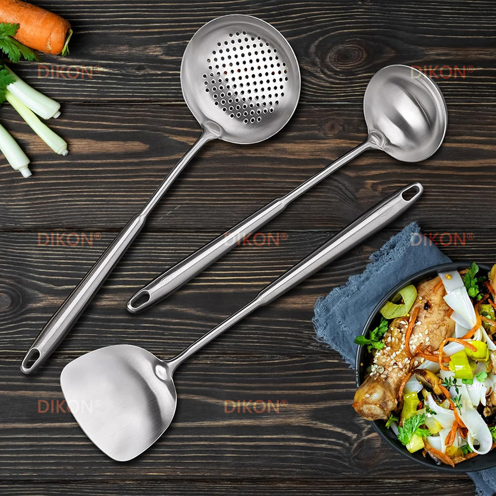 Stainless Steel Kitchen Utensils 15inch Cooking Utensil Solid Spoon Wok ...