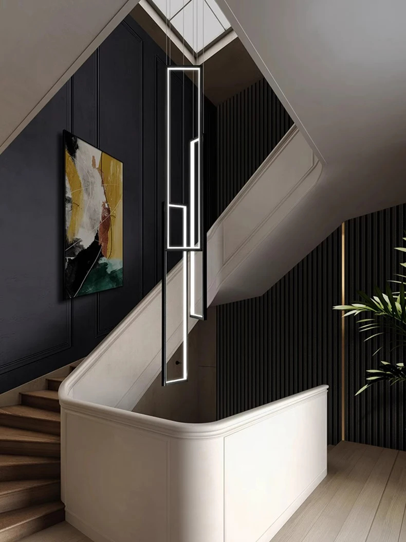 Modern LED Stair long chandelier Geometry villa duplex Pendant Lamps ...