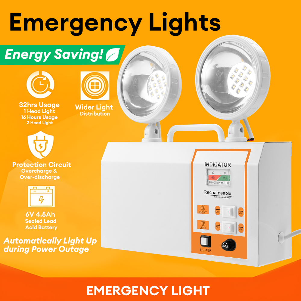 Emergency LED Light Auto On During Power Outage, Rechargeable, 2 Head ...