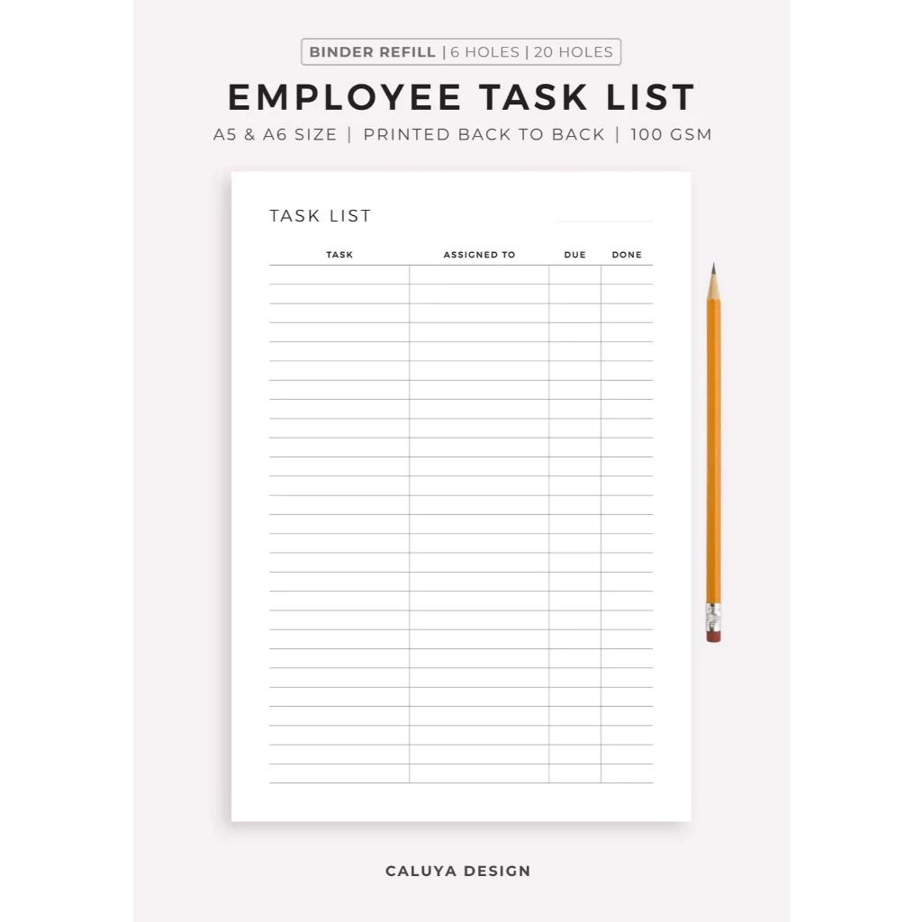 A5 A6 Employee Task List Planner | A5 Binder Notebook Refill Pages ...