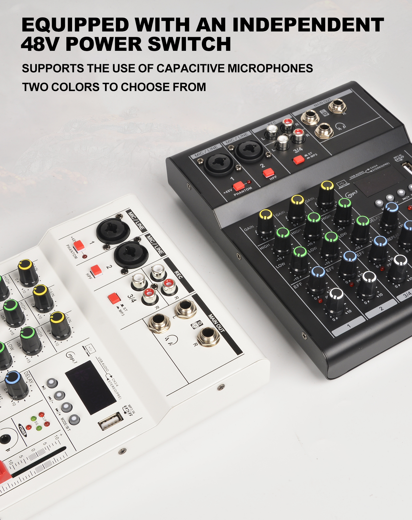 4 Channel Audio Mixer 48V Phantom Power Monitor Path Portable Mini ...