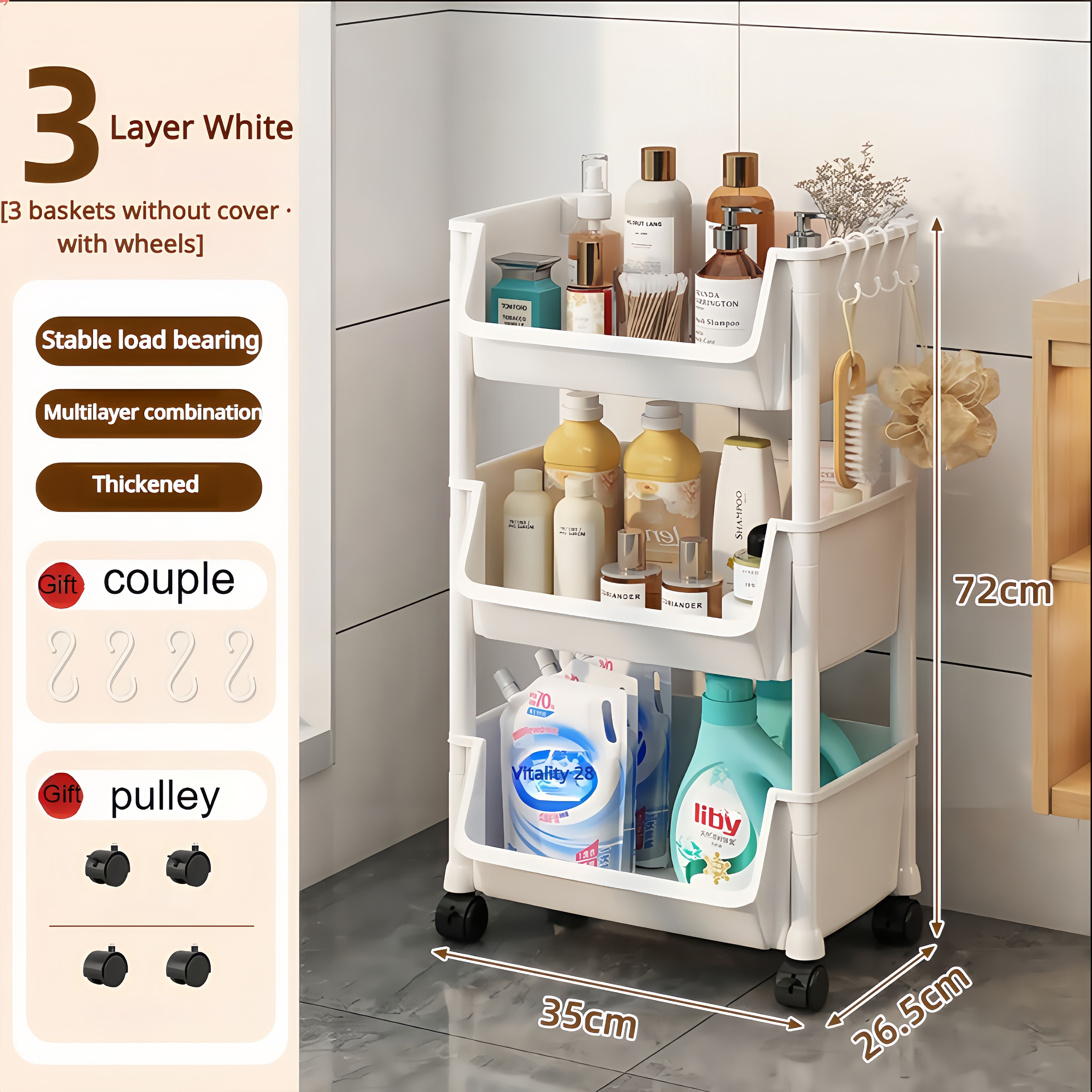 GOTEDER Bathroom Organizer Rack Bathroom Corner Shelf With Wheel ...