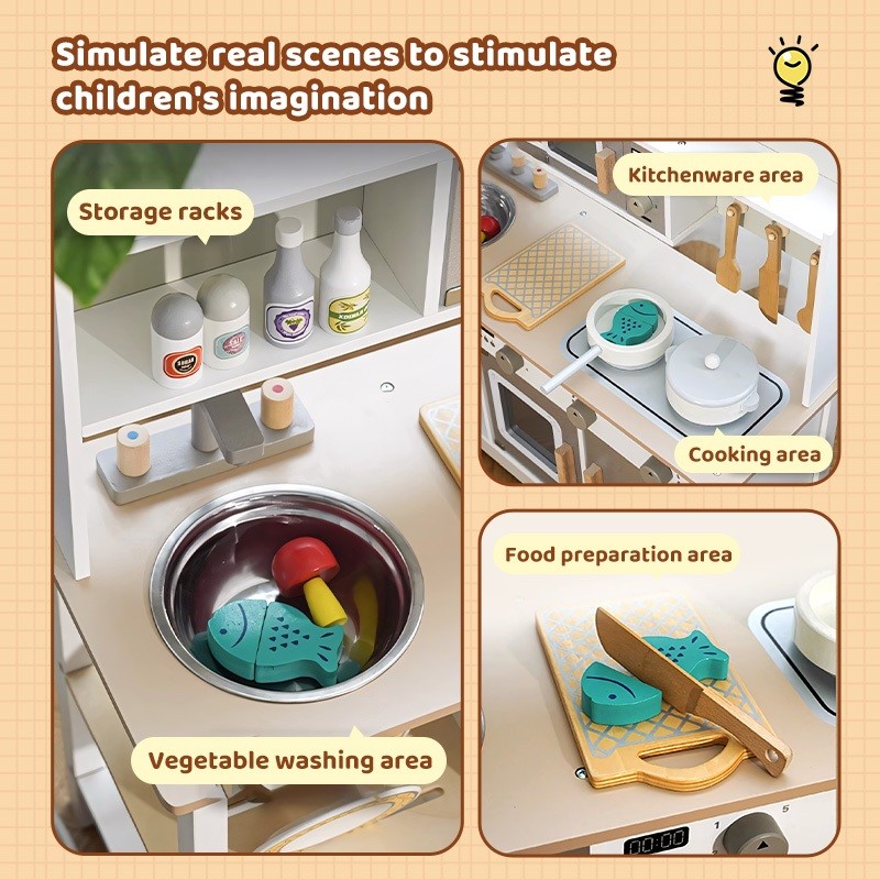 Wooden children play house simulation kitchen cooking toy set ins ...