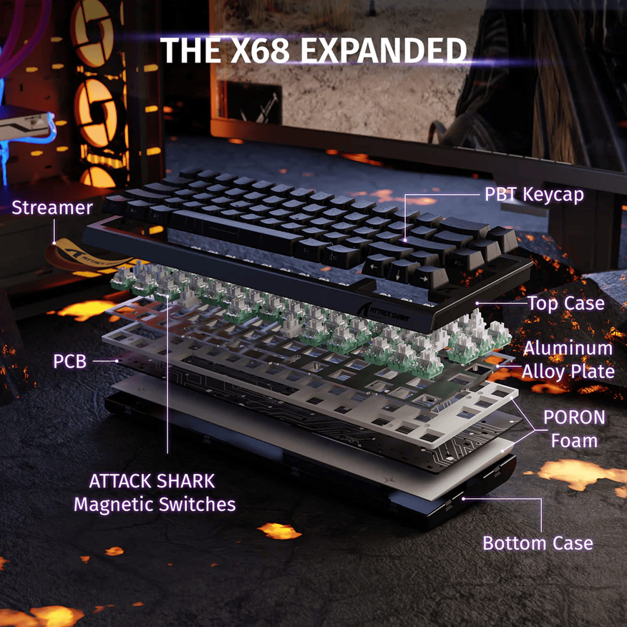 Attack Shark X68 HE 60% Wired 8KHz Rapid Trigger Mechanical Gaming ...