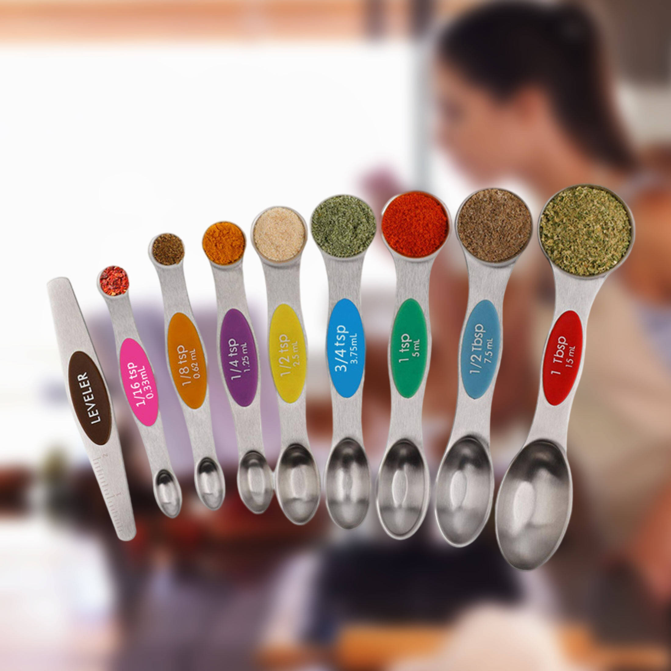 9 Pieces Magnetic Measuring Spoons Set Stainless Steel Dual Sided ...