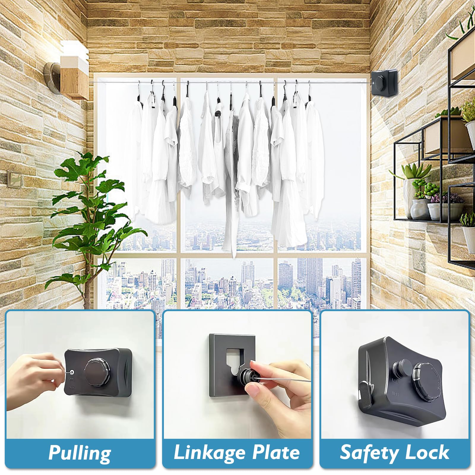 5.1m Retractable Clothesline Invisible Indoor Clothes Line for Hanging ...