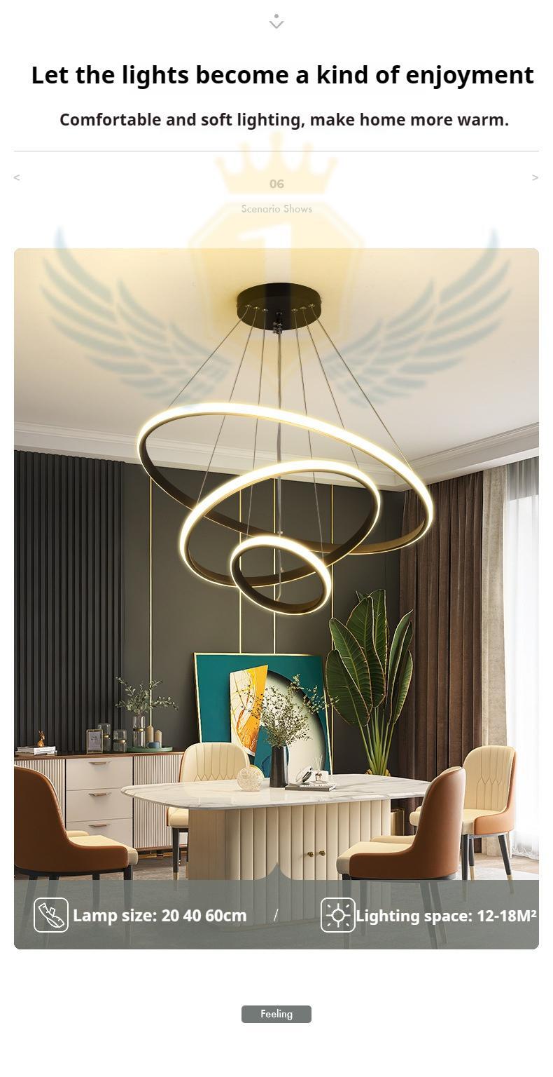 3 Ring LED Restaurant Pendant Light Tricolor Remote Control Ceiling ...