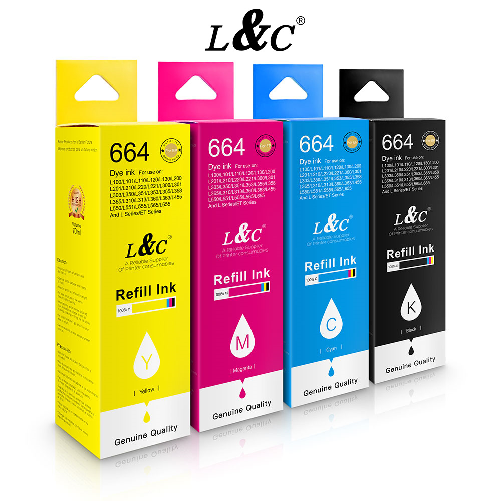 L&C Refill 664 Ink Dye Ink For Epson L Series Printer L120 L100 L110 ...