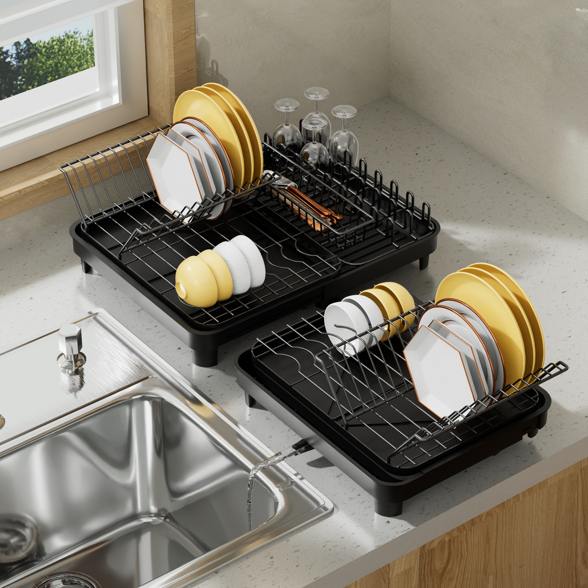 Kitchen Dish Rack Black Dish Drainer Rack Retractable Dish Drying ...