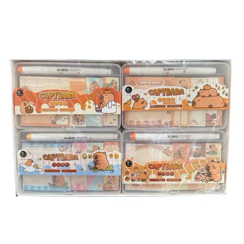 Capybara Sticky Notes Set with Marker & Case Colorful Sticky Memo Pads ...