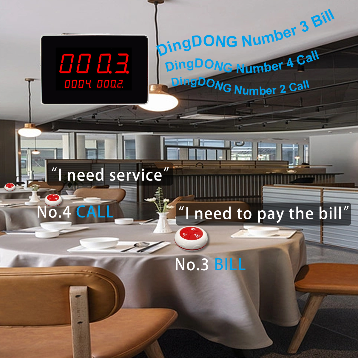 Wireless Restaurant Buzzer Paging System Table Number Waiter Service ...