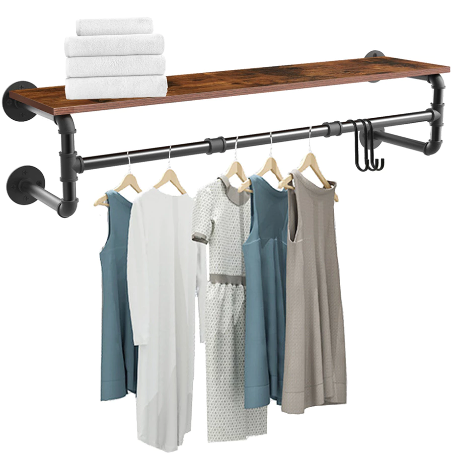 Heavy Duty Clothes Rail Industrial Pipe Clothes Rack Wall Mounted ...