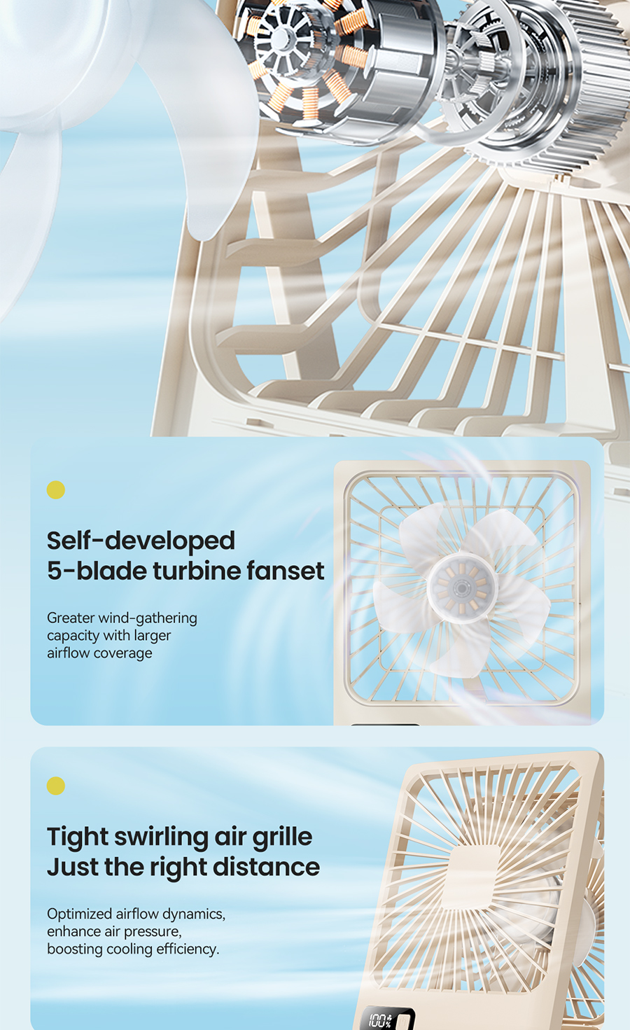 MAXAWEI Q3-C Desk Fan 4 Speeds Strong Wind Rechargeable Table Electric ...