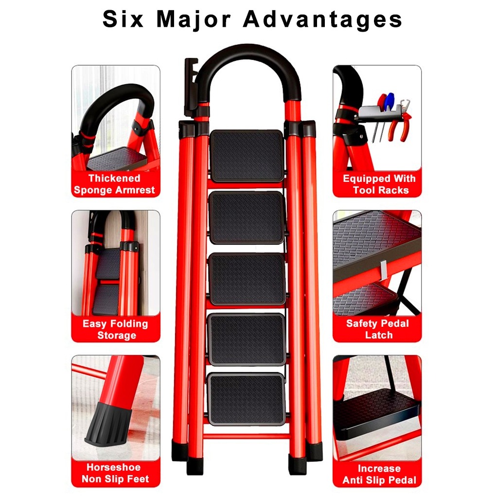 Household Multifunction Folding Aluminum ladder 2_3_4_5_6_7 Steps Steel ...