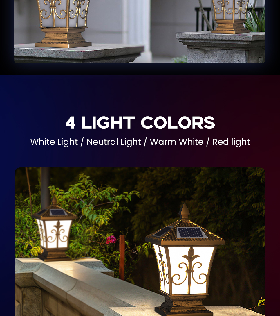 Rong River 10W 3Color Solar Light Outdoor Waterproof Solar Post Lamp ...