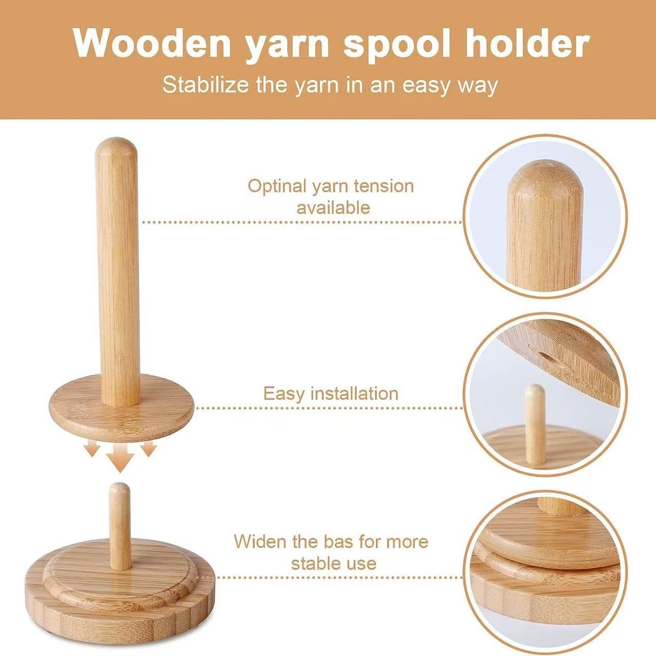 Rotation Sewing Thread Spool Winder Yarn Holder Wooden Knitting Tool ...