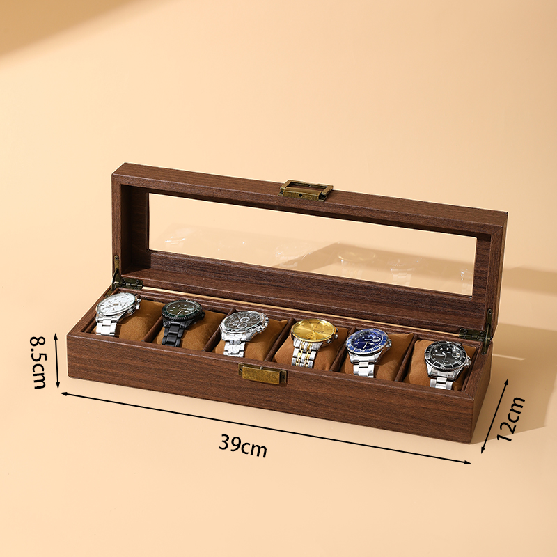 Wooden watch storage box with 6/12 slots and dust-proof glass cover ...