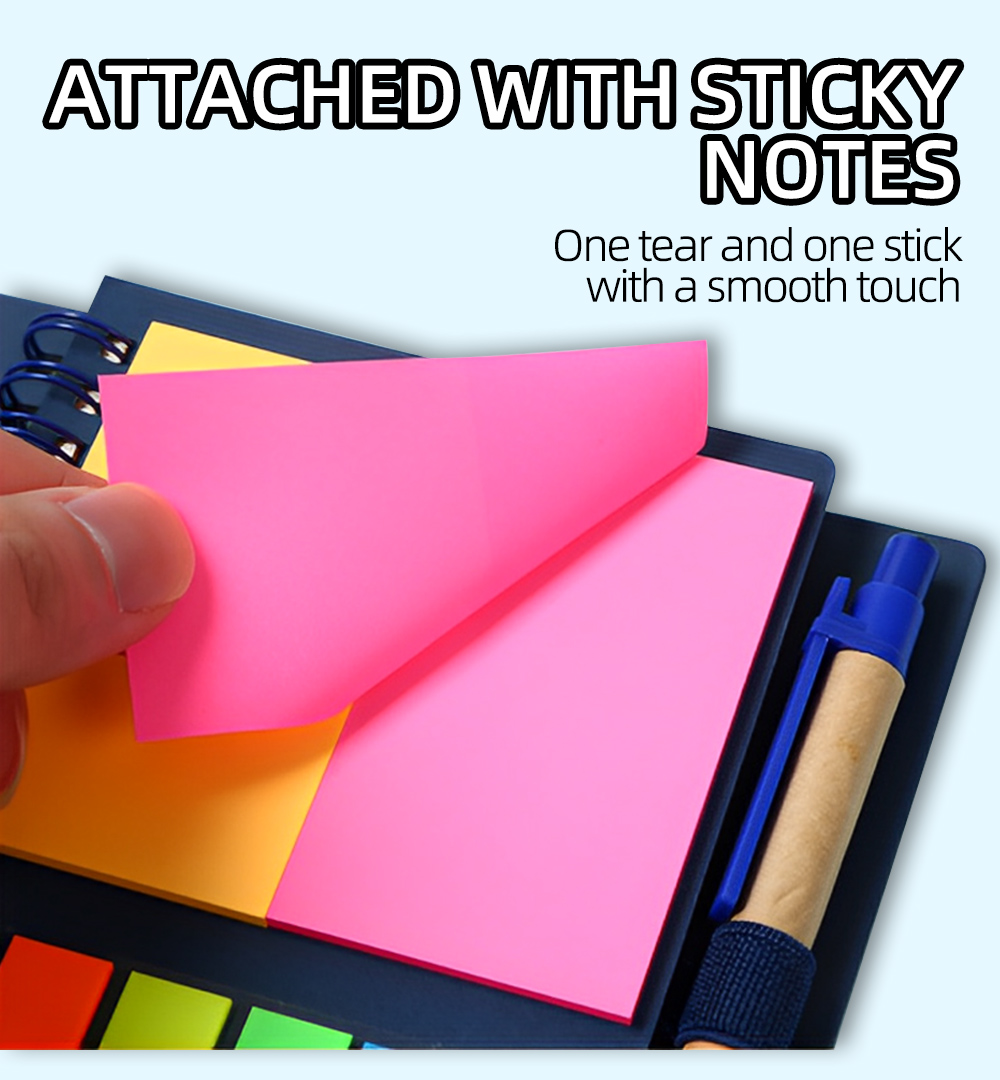 3 in 1 Notebook Aesthetic with Pen & Sticky Notes - Portable Pocket ...