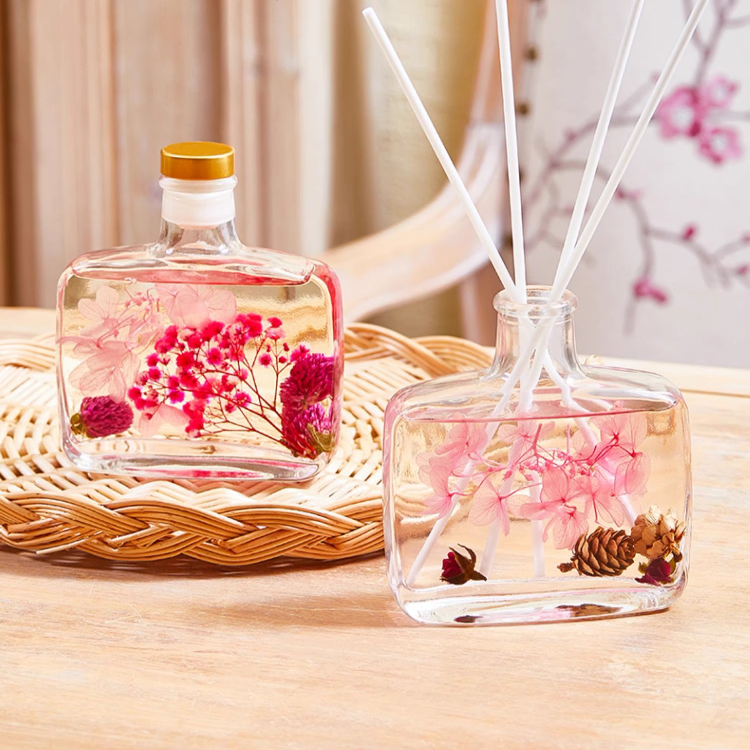 100ml Reed Diffuser Set Floral Reed Diffuser with Sticks Long-lasting ...