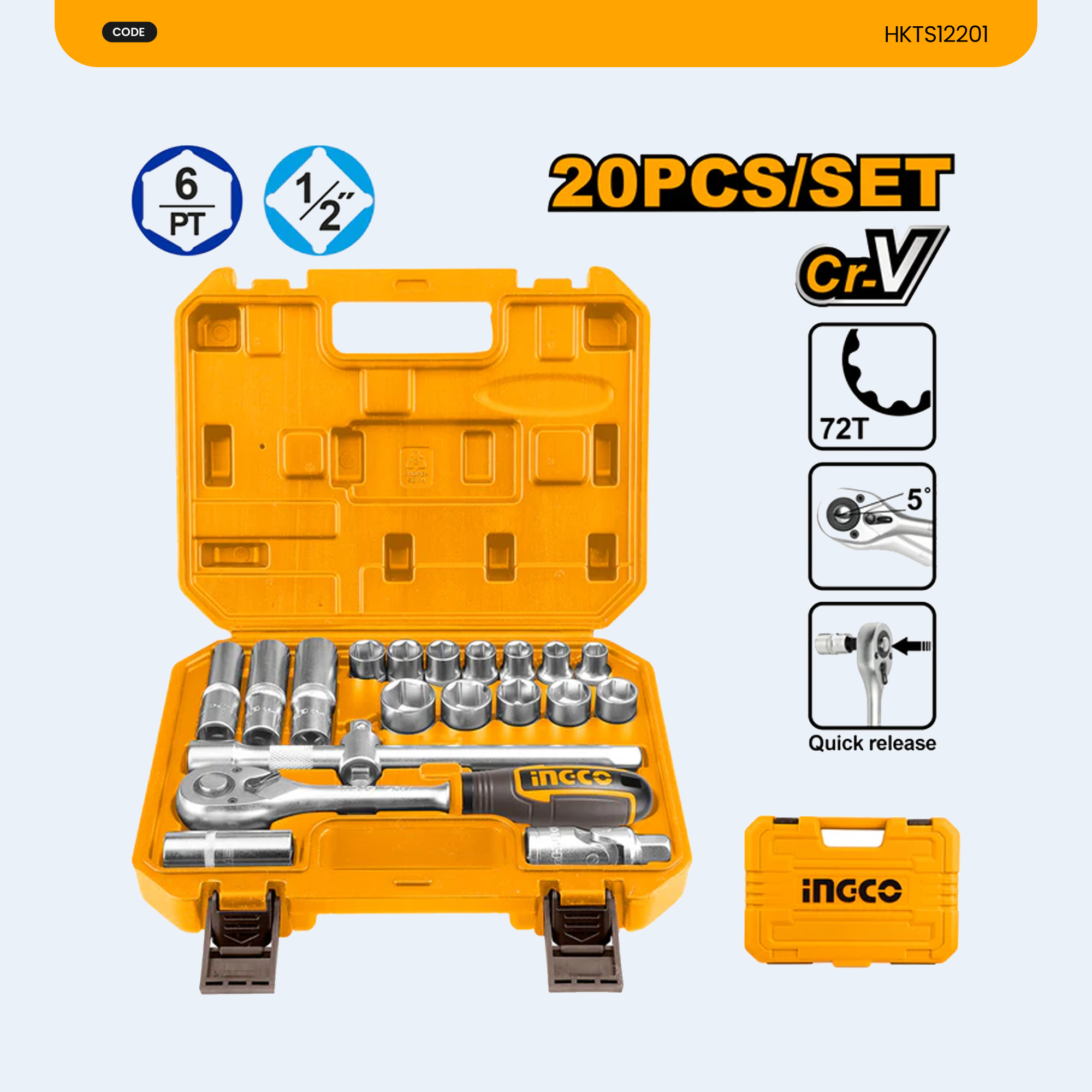 Ingco 20pcs Socket Set 1/2