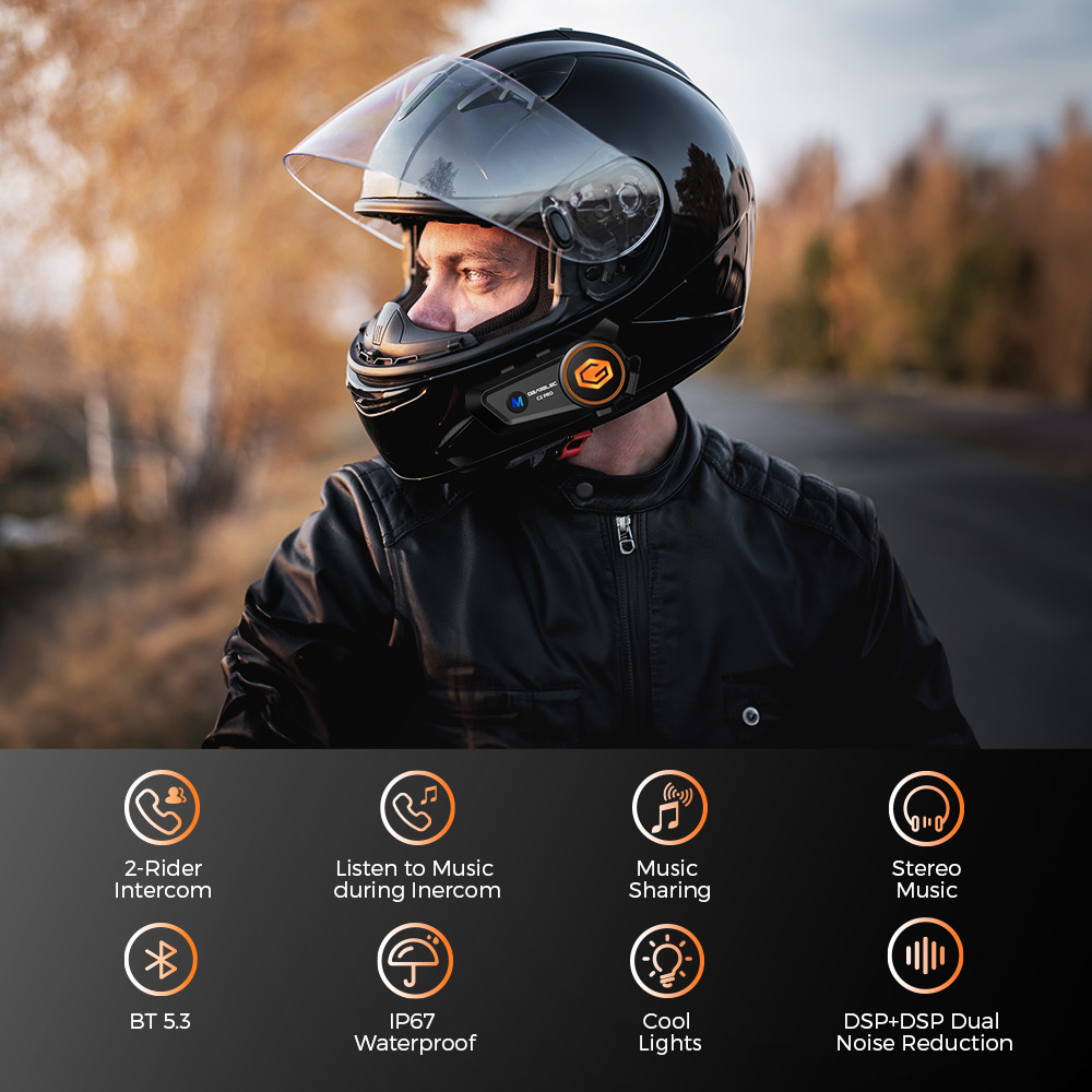 GEARELEC C2 Pro Motorcycle Helmet Intercom Headset Riders For Music  Sharing While In Intercom