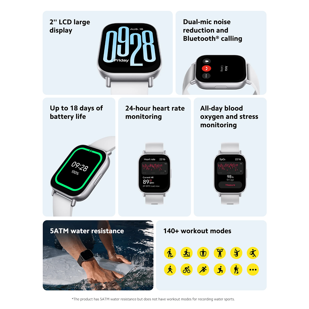 Redmi Watch 5 Active 2" Square LCD Display Up to 18 days Battery