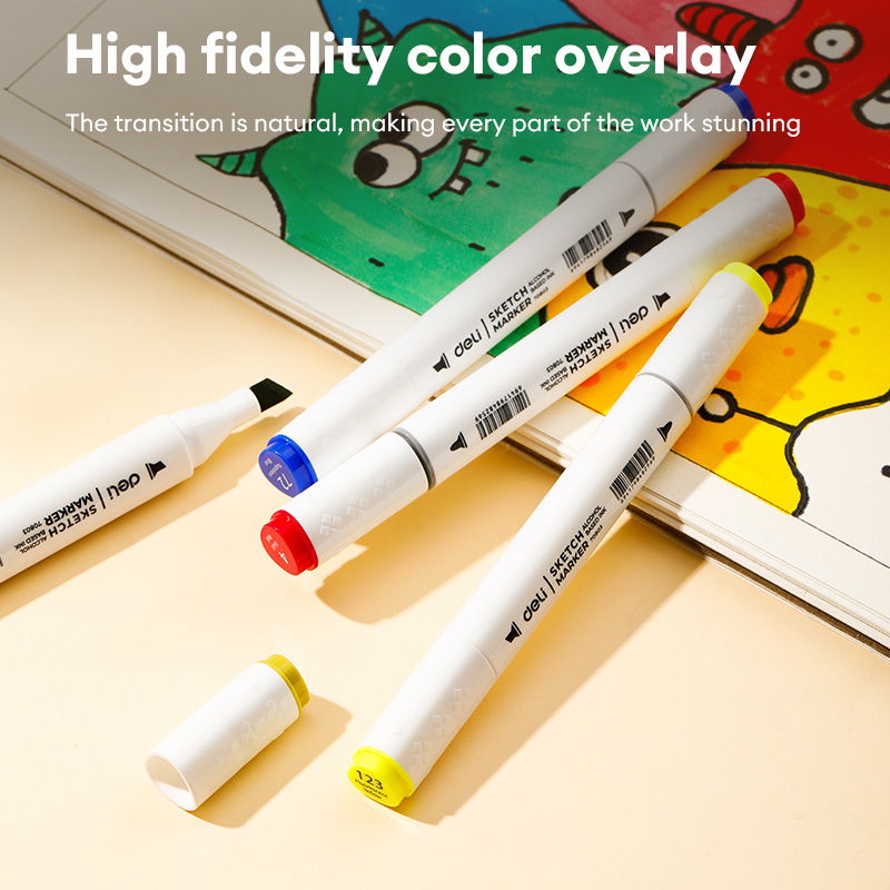 Deli 24/36/48/60/80 Color Marker Alcohol Triangle Markers Set Color ...