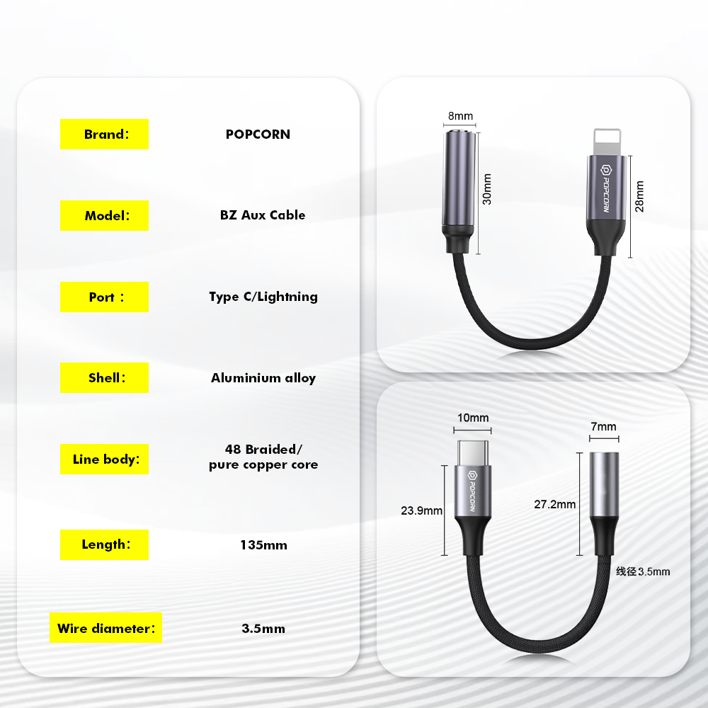 Popcorn AUX Cable to 3.5mm Earphone Adapter Cable Fast Audio Sync ...
