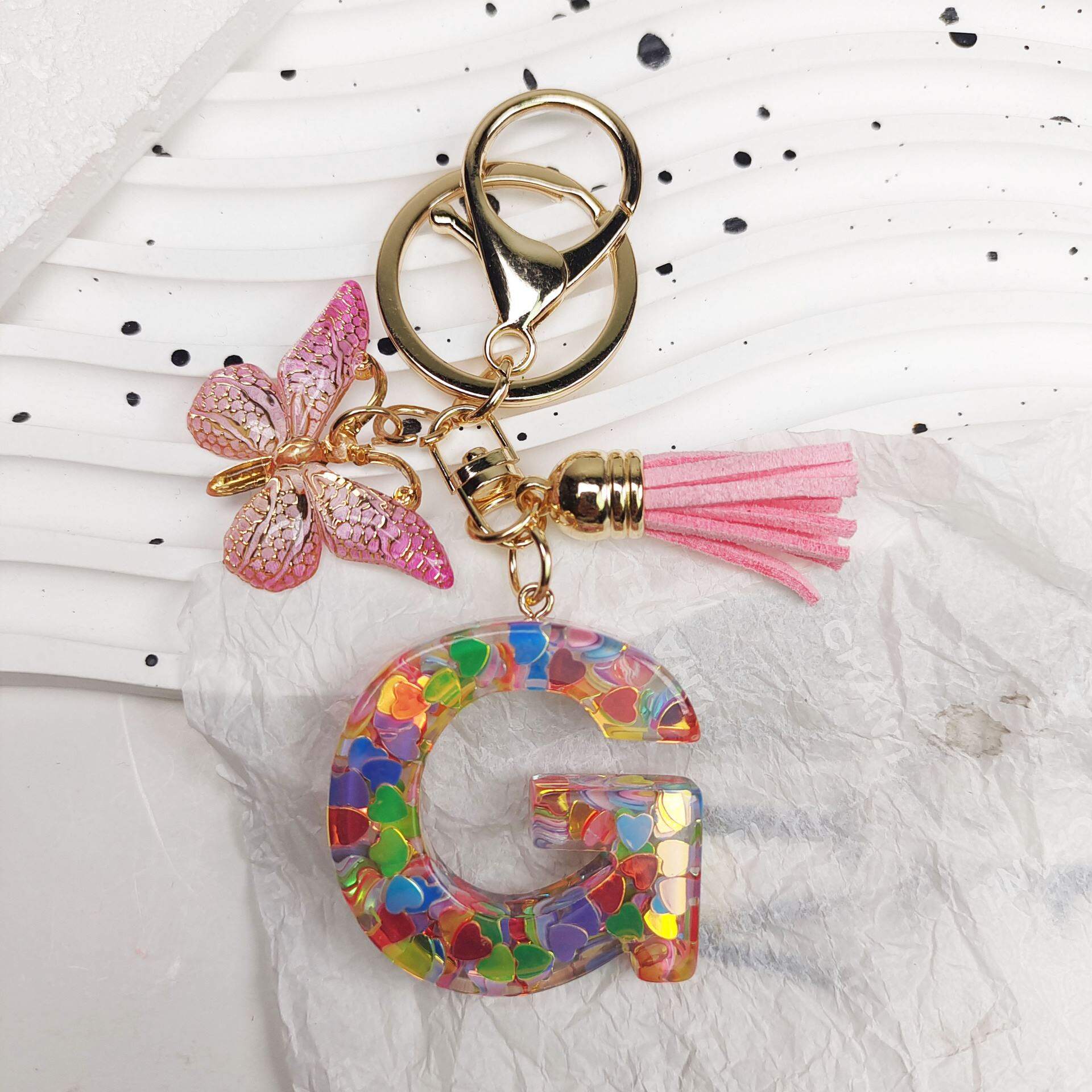 Letter Keychain Fashion Pink Letter Key Chain Love Sequins Butterfly ...