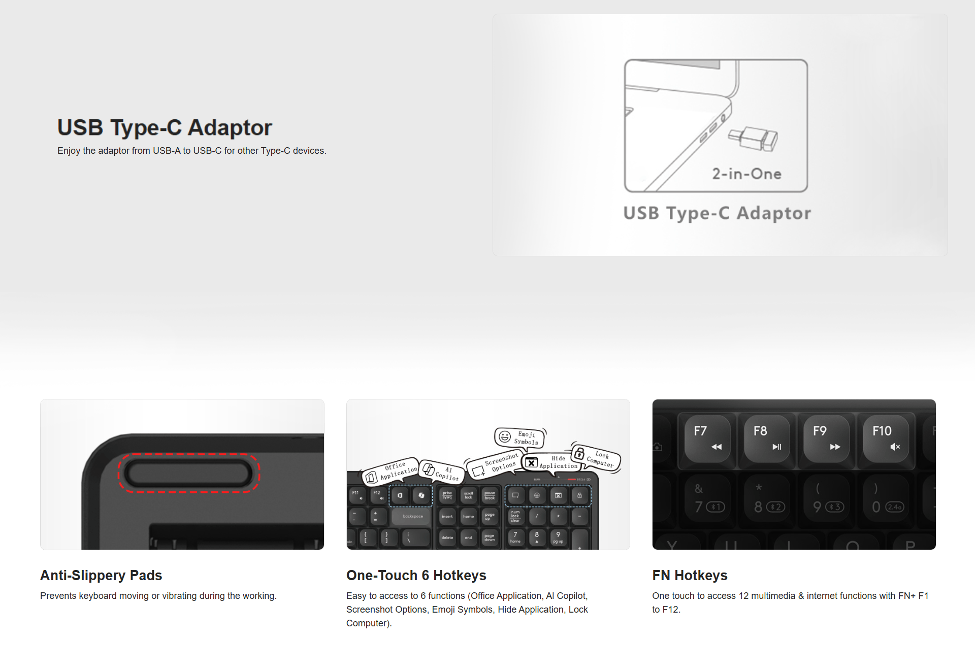 A4Tech FBX55C 125Hz Dual Mode Bluetooth & 2.4G Wireless Keyboard with 6 ...