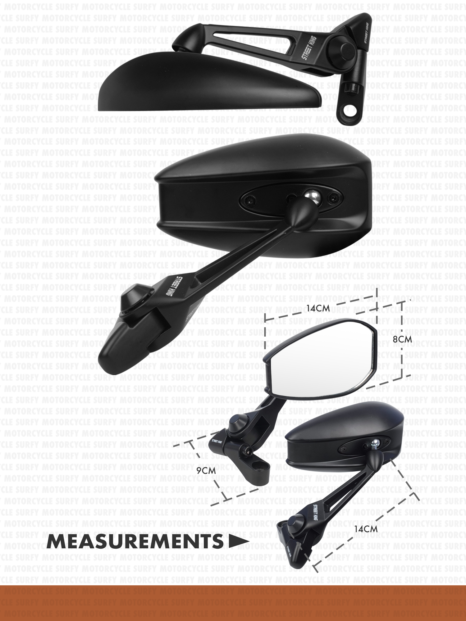 Street King Side Mirror V1 Fully Cast Alloy Adjustable Clear Lens 14 ...