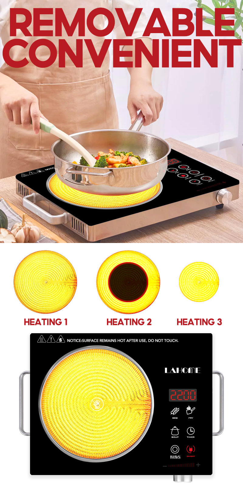 Lahome D480 Electric Ceramic Infrared Stove Timer Fast Heater Induction ...